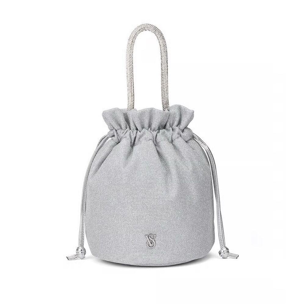 Victoria’s Secret VS glitter mini drawstring top handle bucket Bag pouch purse - Picture 2 of 8